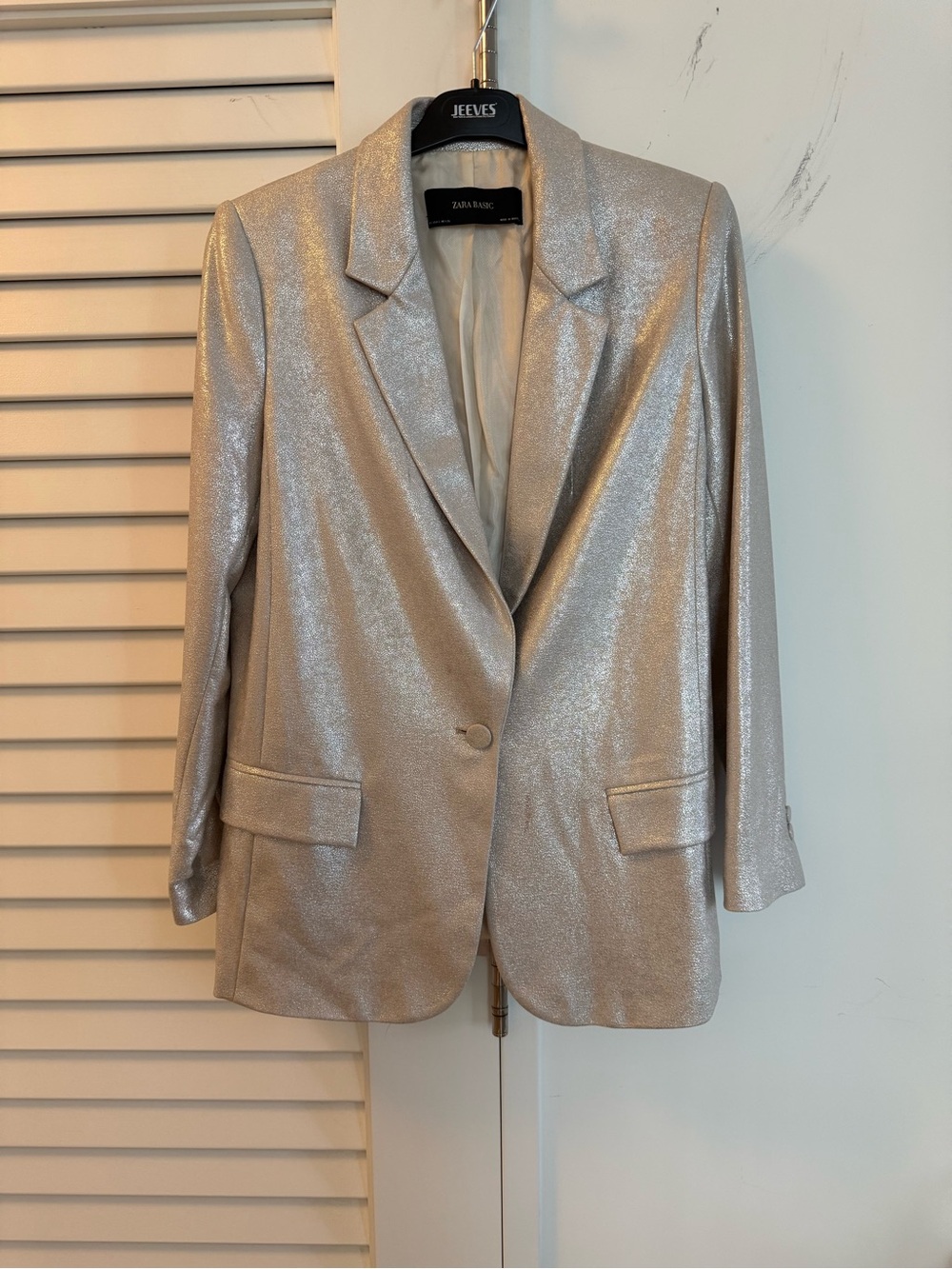 Zara Shimmery Silver Single-Button Blazer
